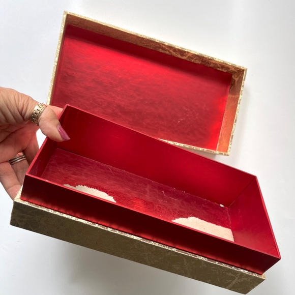 Large Japanese Gold Foil Red Satin Storage Box - Picture 4 of 7